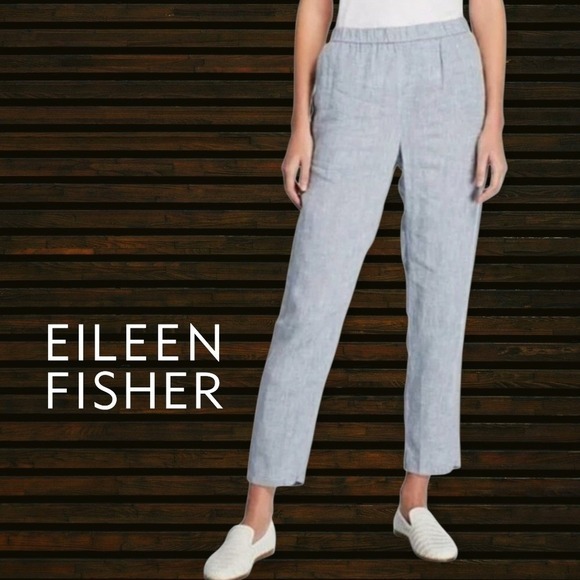 Eileen Fisher‎ Petite Organic Linen Crop Pants Pale Blue Chambray PL - Picture 11 of 11